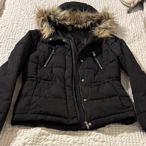 Divided by H&M Black Puffer Jacket with Faux Fur Trim, size 8, fits small